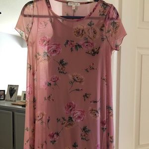 Sheer pink floral with slip underneath dress